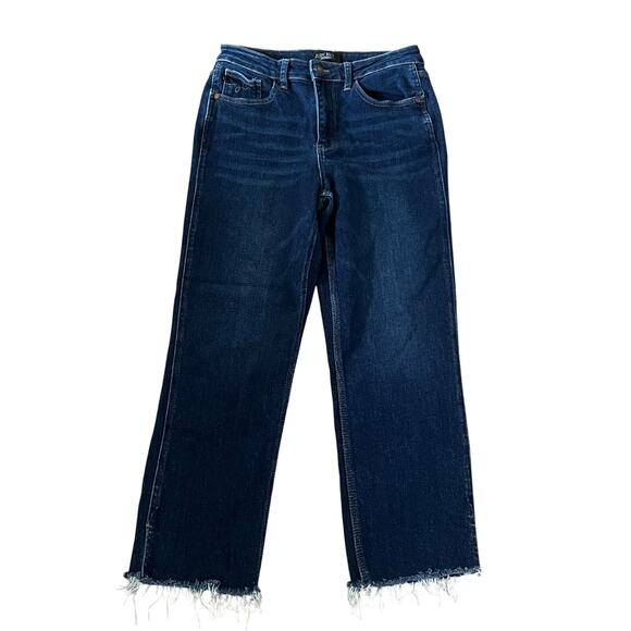 Judy Blue Women’s Cropped Straight Leg Jeans Size 7/28 Dark Wash Raw Hem Stretch - Picture 1 of 6